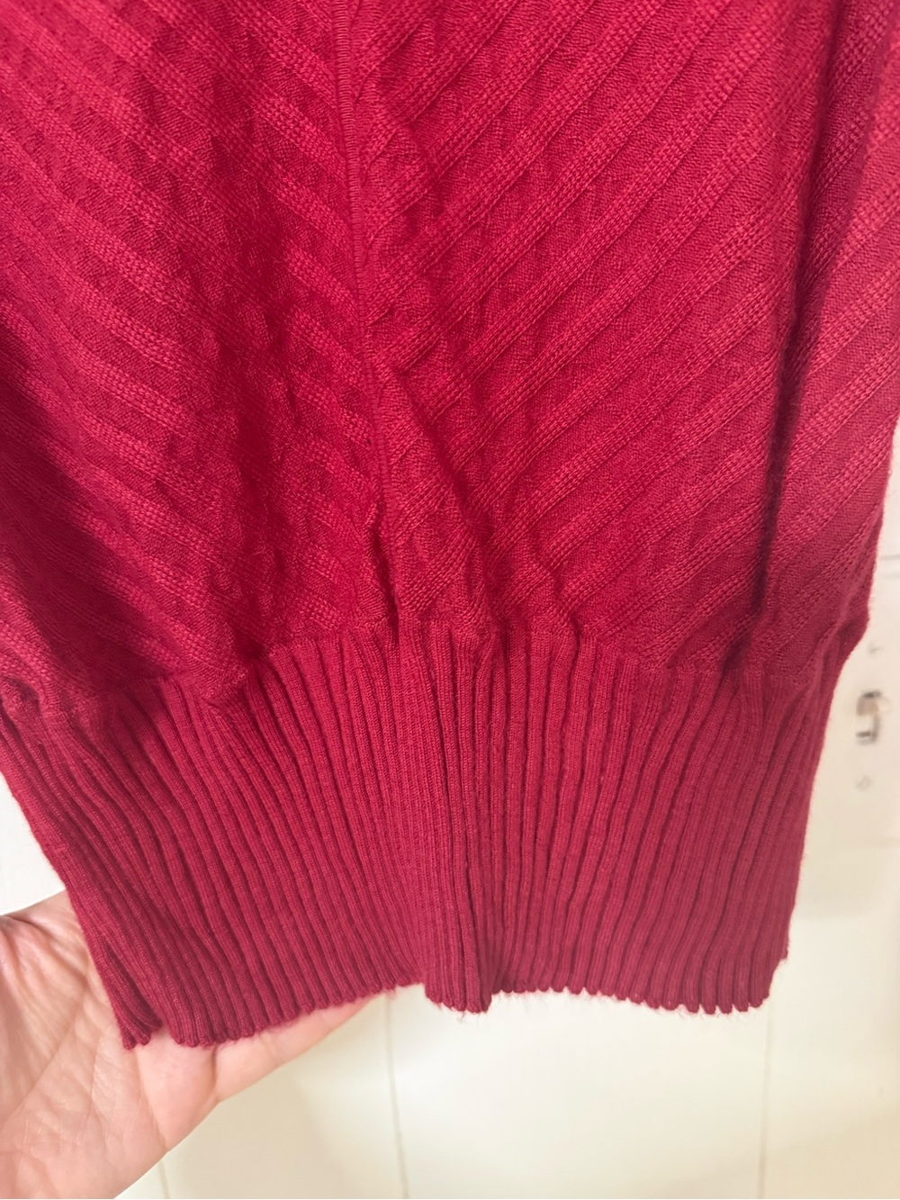 Lafayette 148 New York V-Neck Ribbed Sweater - Deep Red - Picture 4 of 5